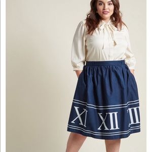 Modcloth Navy Blue Roman Numeral A Line Skirt Sz L